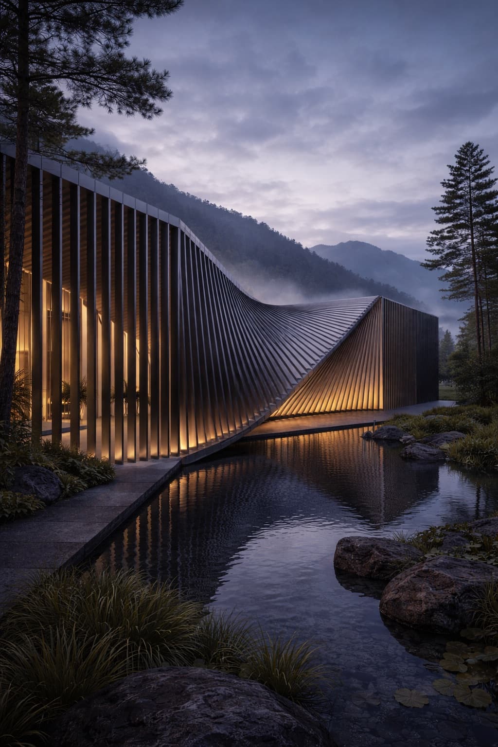 Geometria ruled surface en residencia de bosque