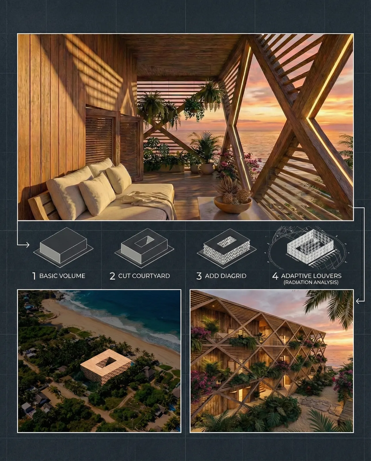 Diagrid resort — design process and renders