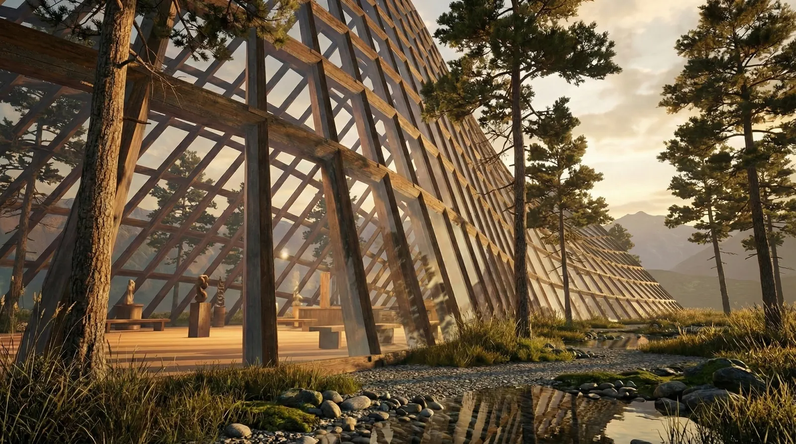 Diagrid pavilion — ruled surface timber structure